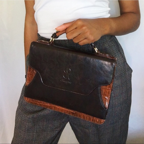 BROWN LEATHER VINTAGE BELLROSE HANDBAG